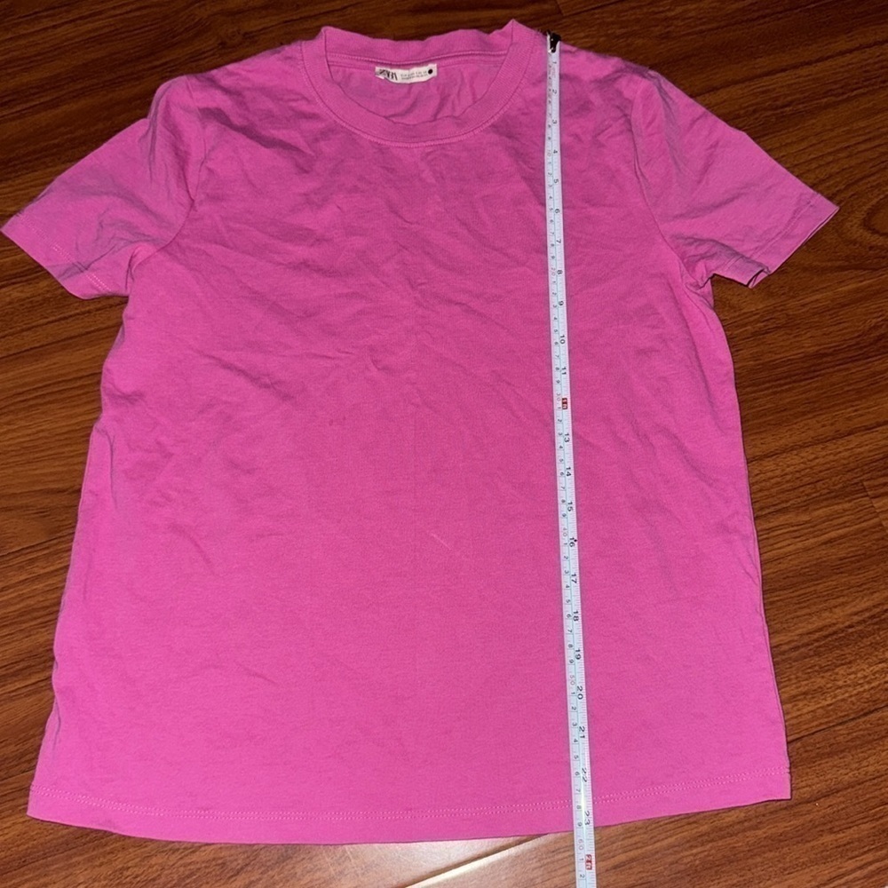 Zara hot pink fuchsia tee short sleeve t-shirt top heavy thick cotton size S - Picture 3 of 6